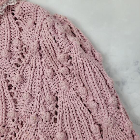 Vintage 3D Open Knit Pink Cotton Sweater Metropolis by Catharine Lover sz Large - Picture 7 of 14